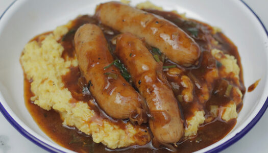 Stew sausage & plantain mash
